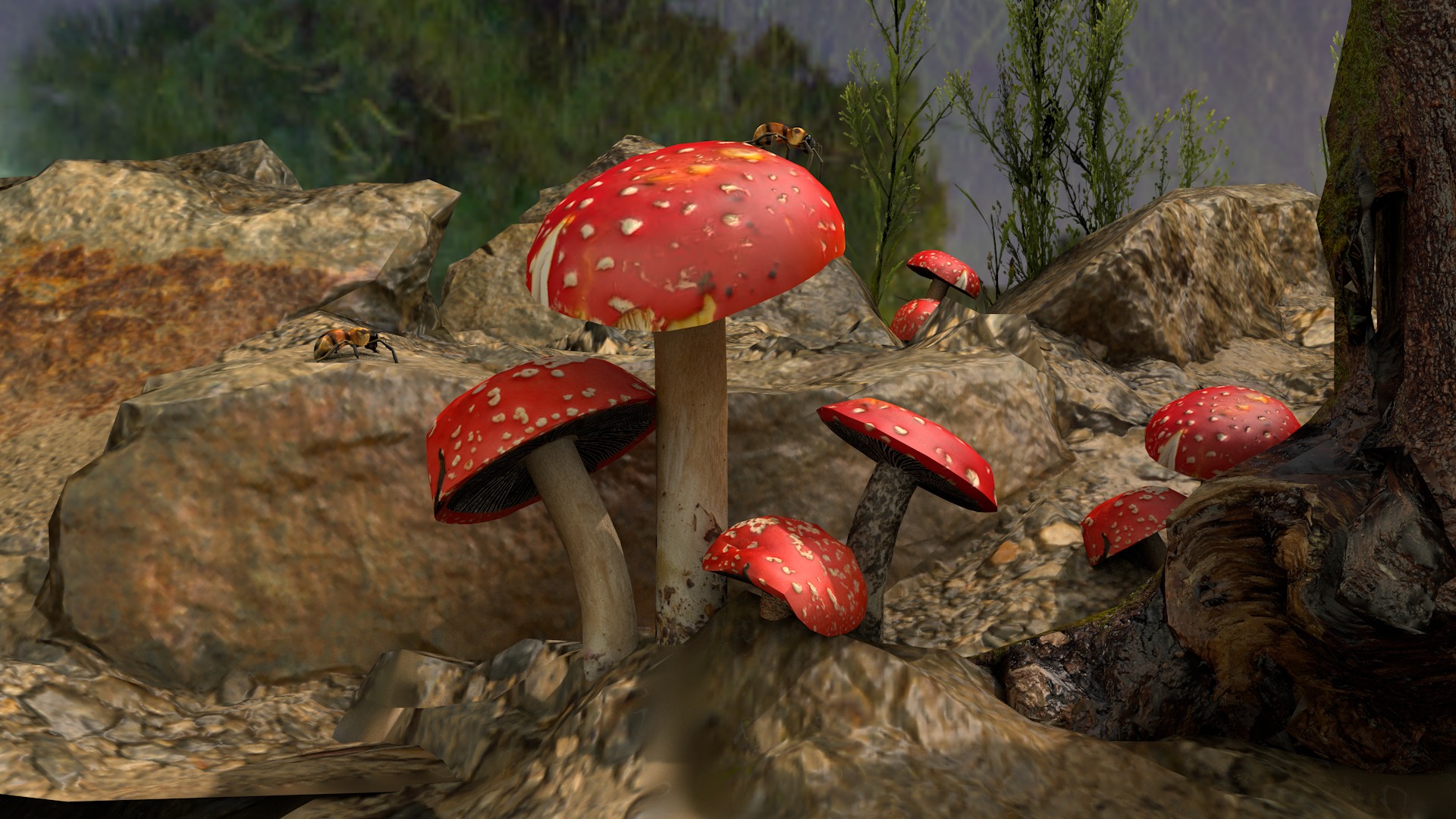 Red Cap Mushrooms 3D model_1