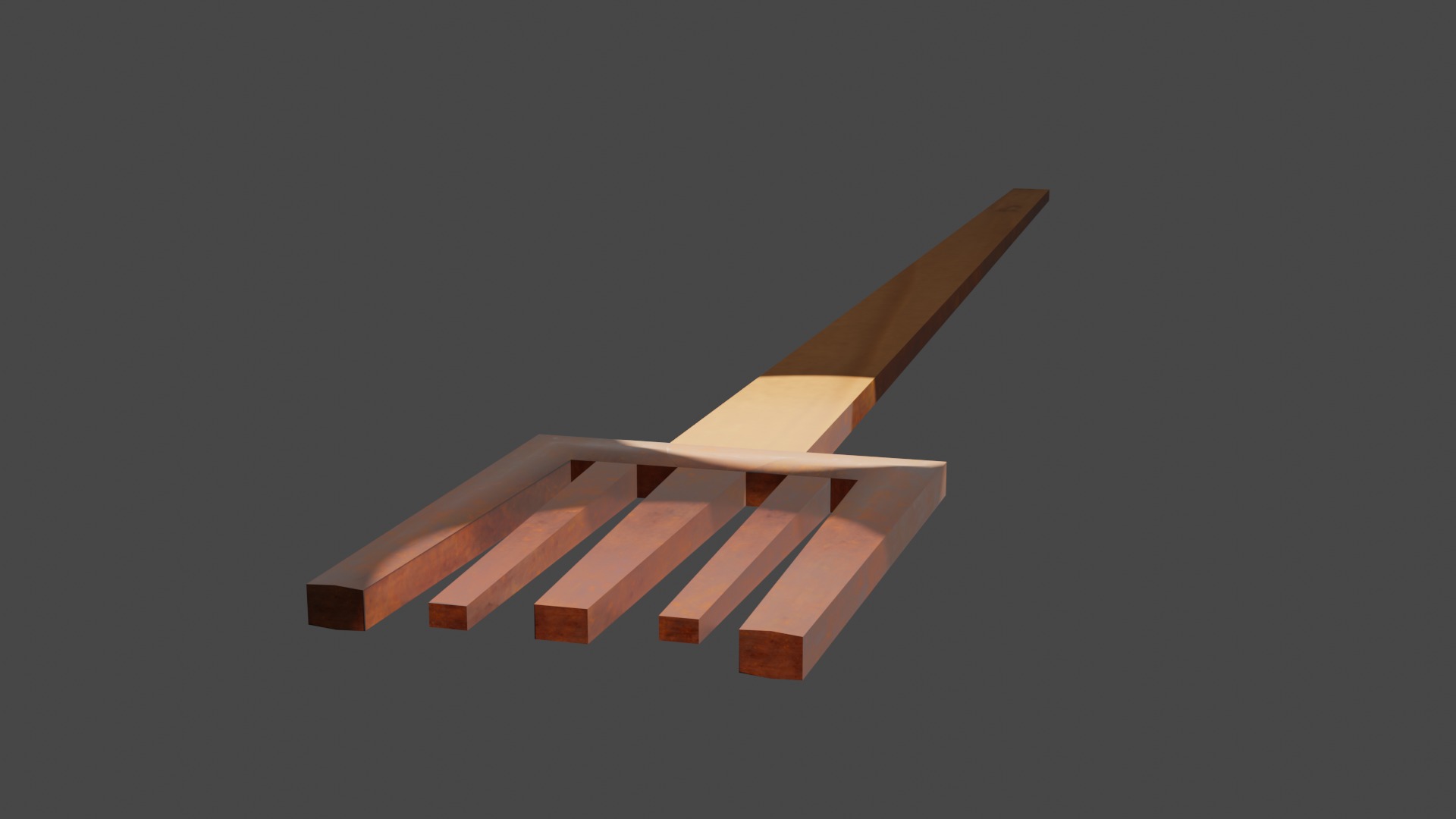 Dinner fork in rust metal and wooden handle Low-poly 3D model_1