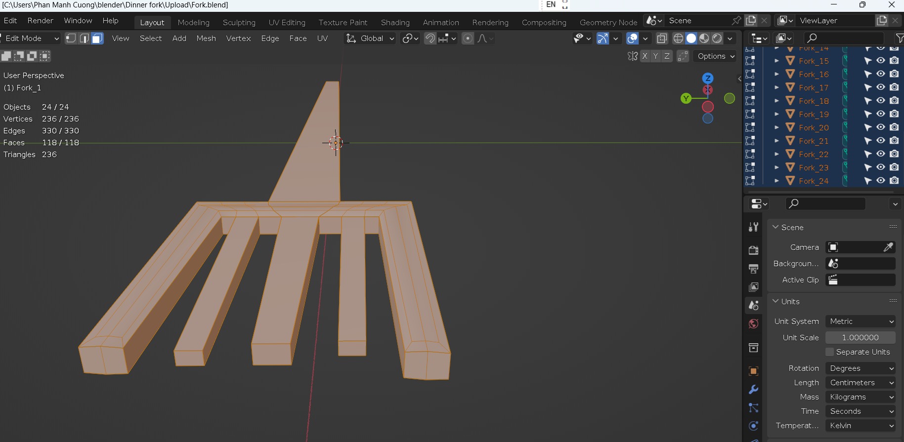 Dinner fork in rust metal and wooden handle Low-poly 3D model_20