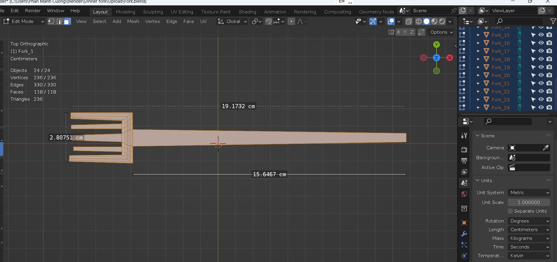 Dinner fork in rust metal and wooden handle Low-poly 3D model_11