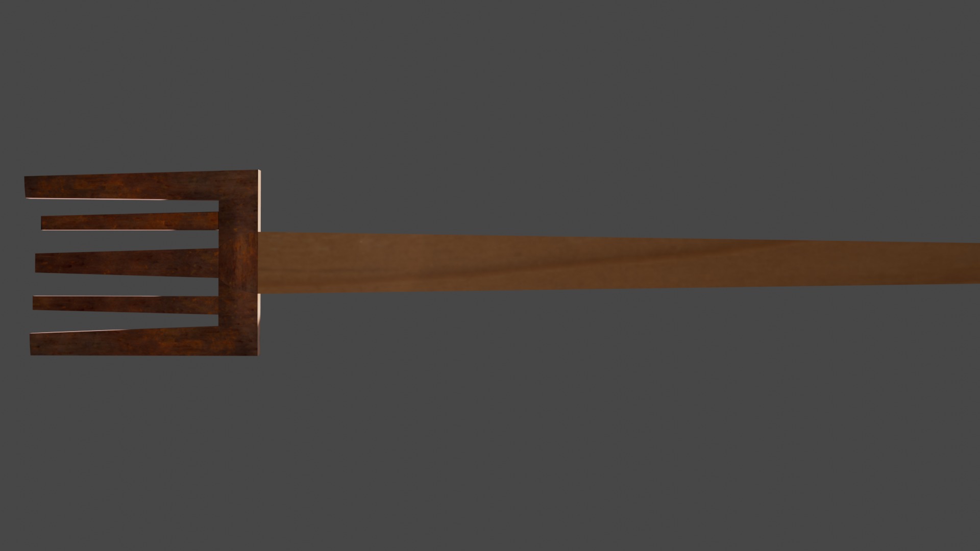 Dinner fork in rust metal and wooden handle Low-poly 3D model_2