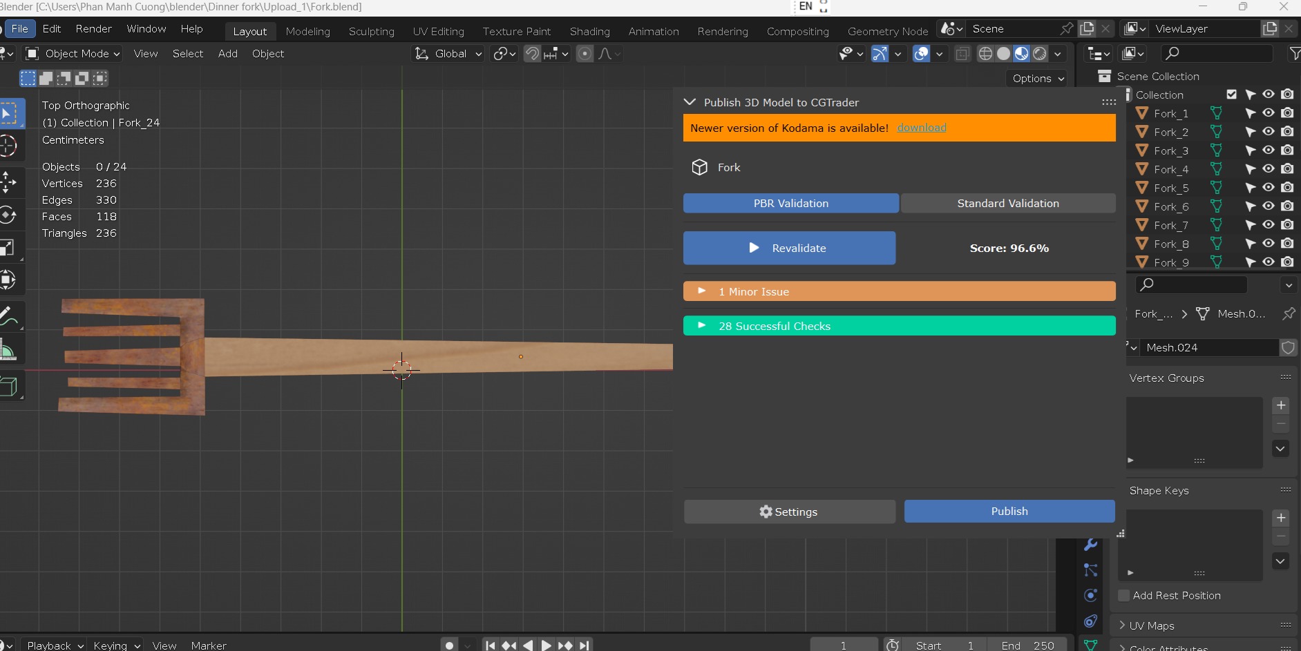 Dinner fork in rust metal and wooden handle Low-poly 3D model_17