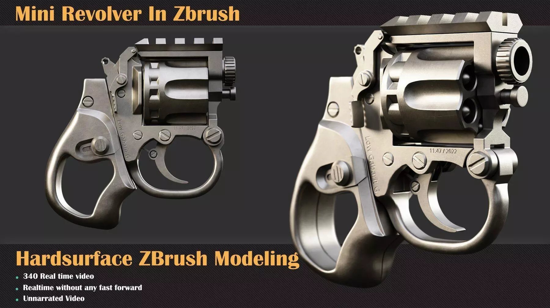 Mini Revolver Hardsurface ZBrush Modeling Tutorial 3D model_0