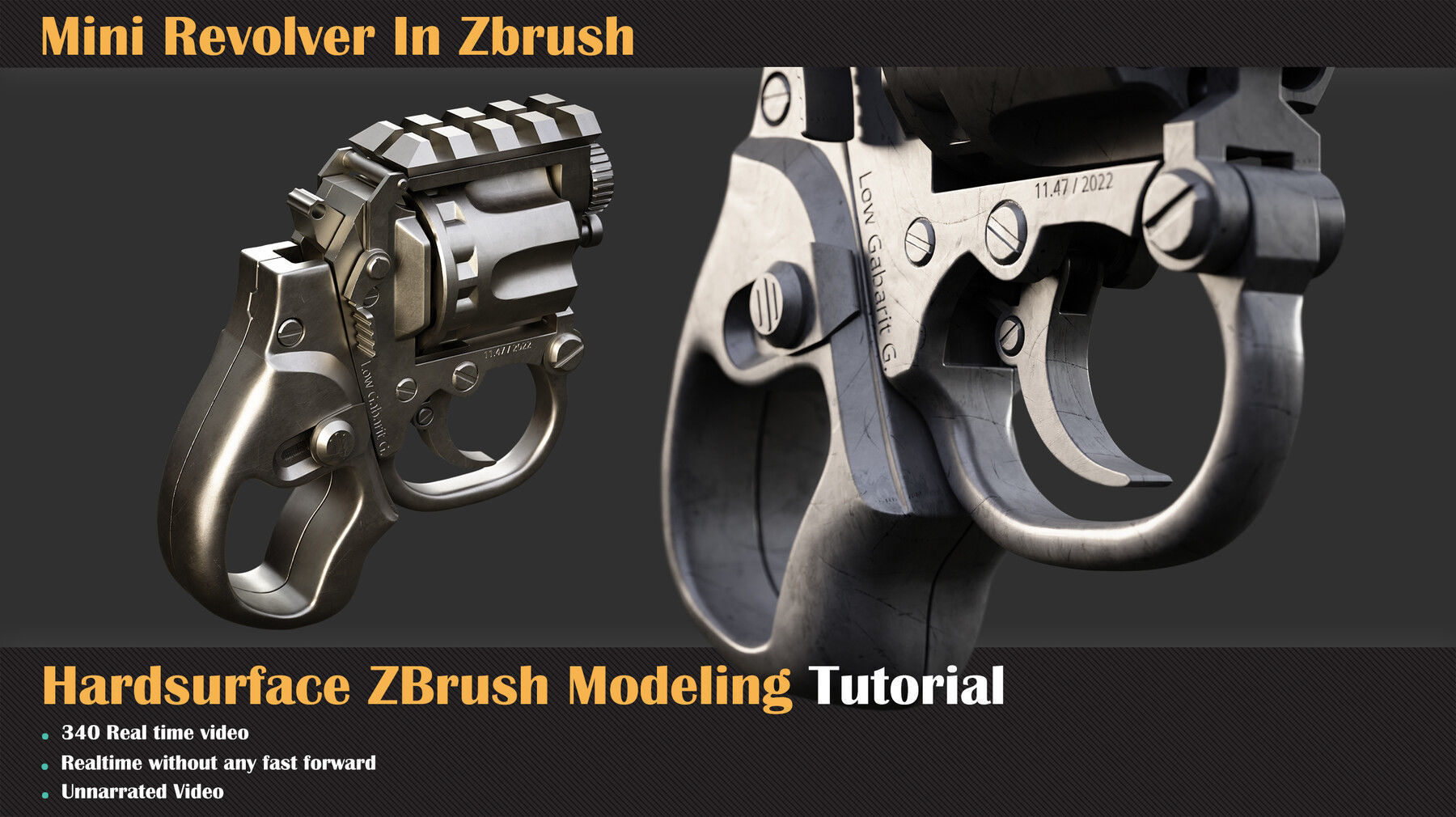 Mini Revolver Hardsurface ZBrush Modeling Tutorial 3D model_3