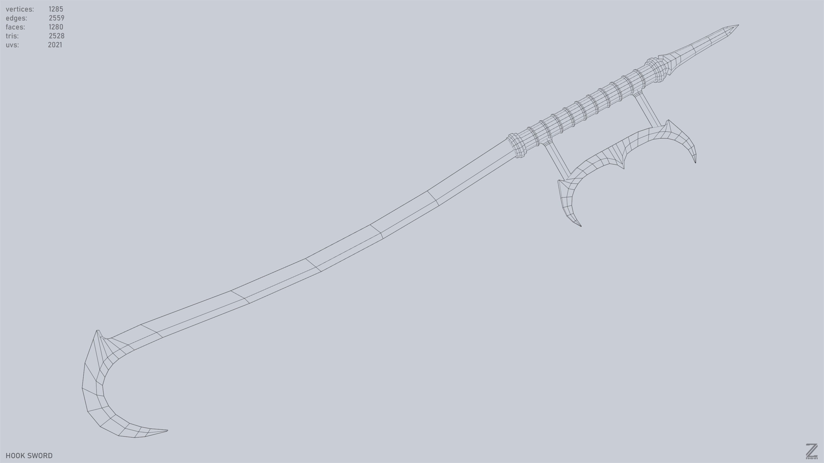 Hook sword Low-poly 3D model_14