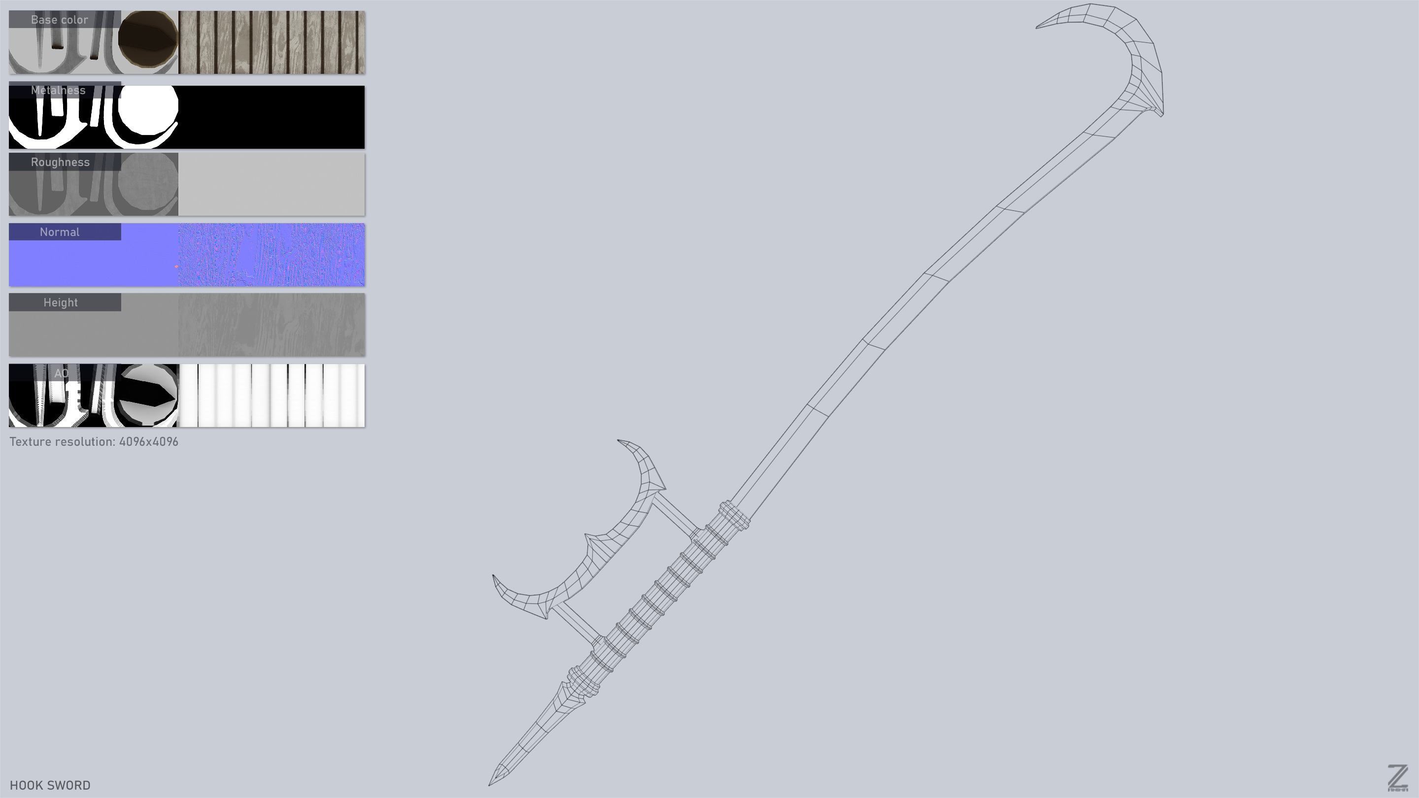 Hook sword Low-poly 3D model_3