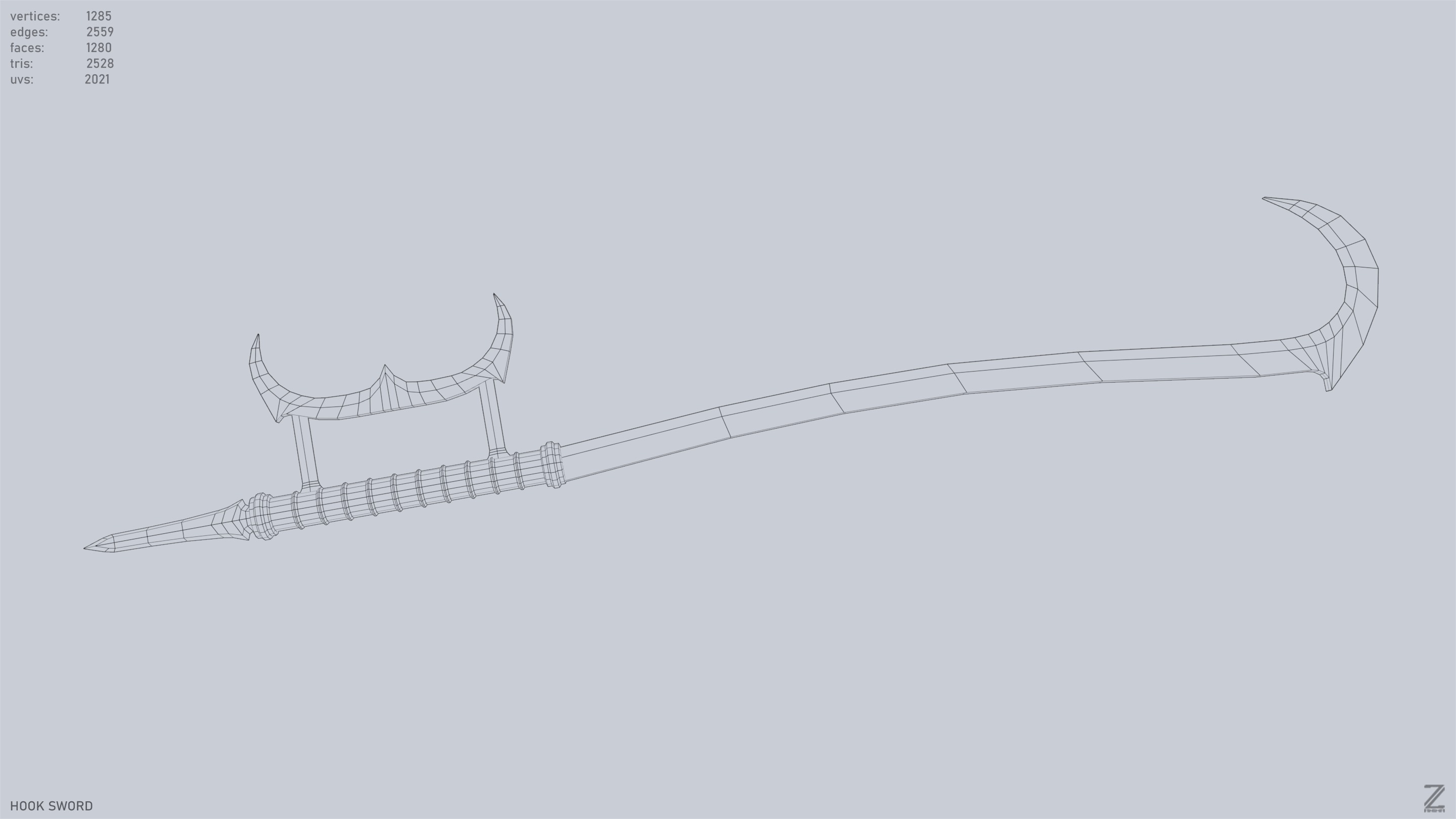 Hook sword Low-poly 3D model_11