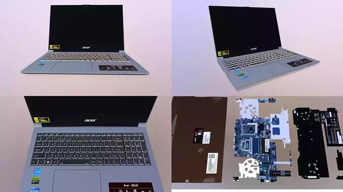 ACER Laptop with Mother Board Low-poly 3D model