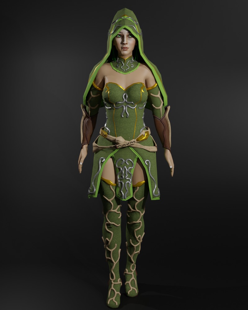 Nature Priestess Female Character - Fantasy 3D Model Low-poly 3D model_4