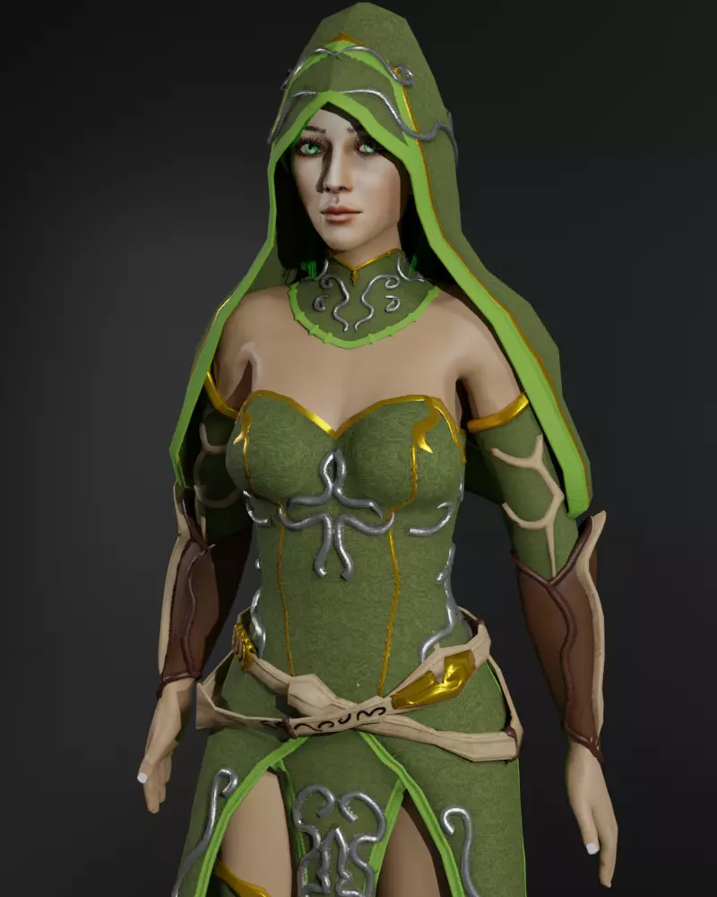 Nature Priestess Female Character - Fantasy 3D Model Low-poly 3D model_0