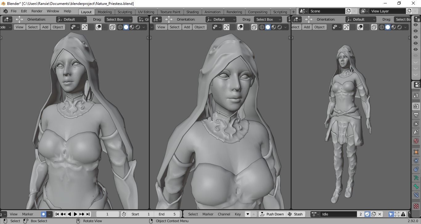 Nature Priestess Female Character - Fantasy 3D Model Low-poly 3D model_6