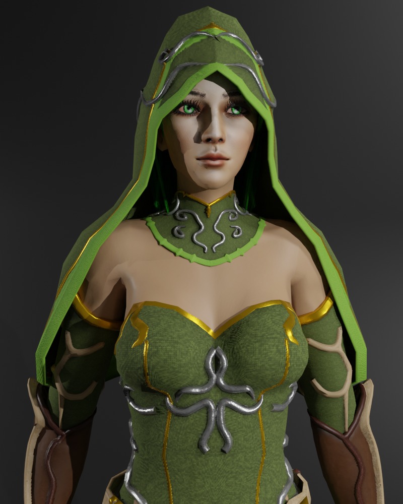 Nature Priestess Female Character - Fantasy 3D Model Low-poly 3D model_1