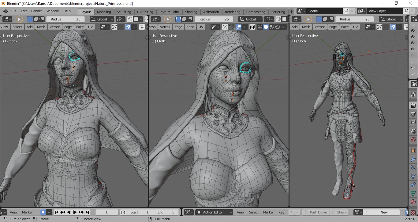 Nature Priestess Female Character - Fantasy 3D Model Low-poly 3D model_7