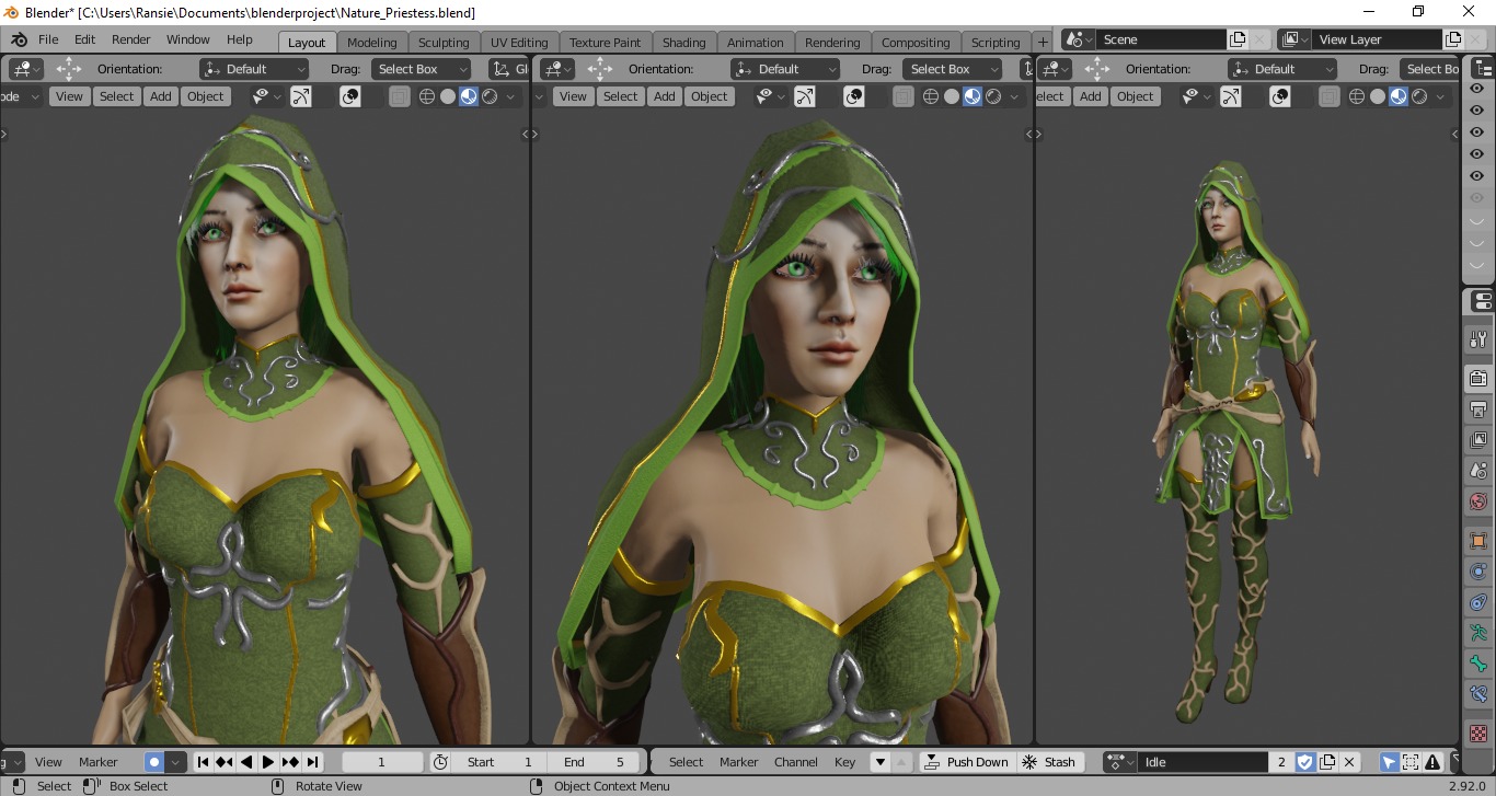 Nature Priestess Female Character - Fantasy 3D Model Low-poly 3D model_5