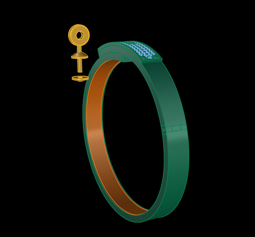 Hermes Kelly Bracelet Gold Diamond 3D print model_1