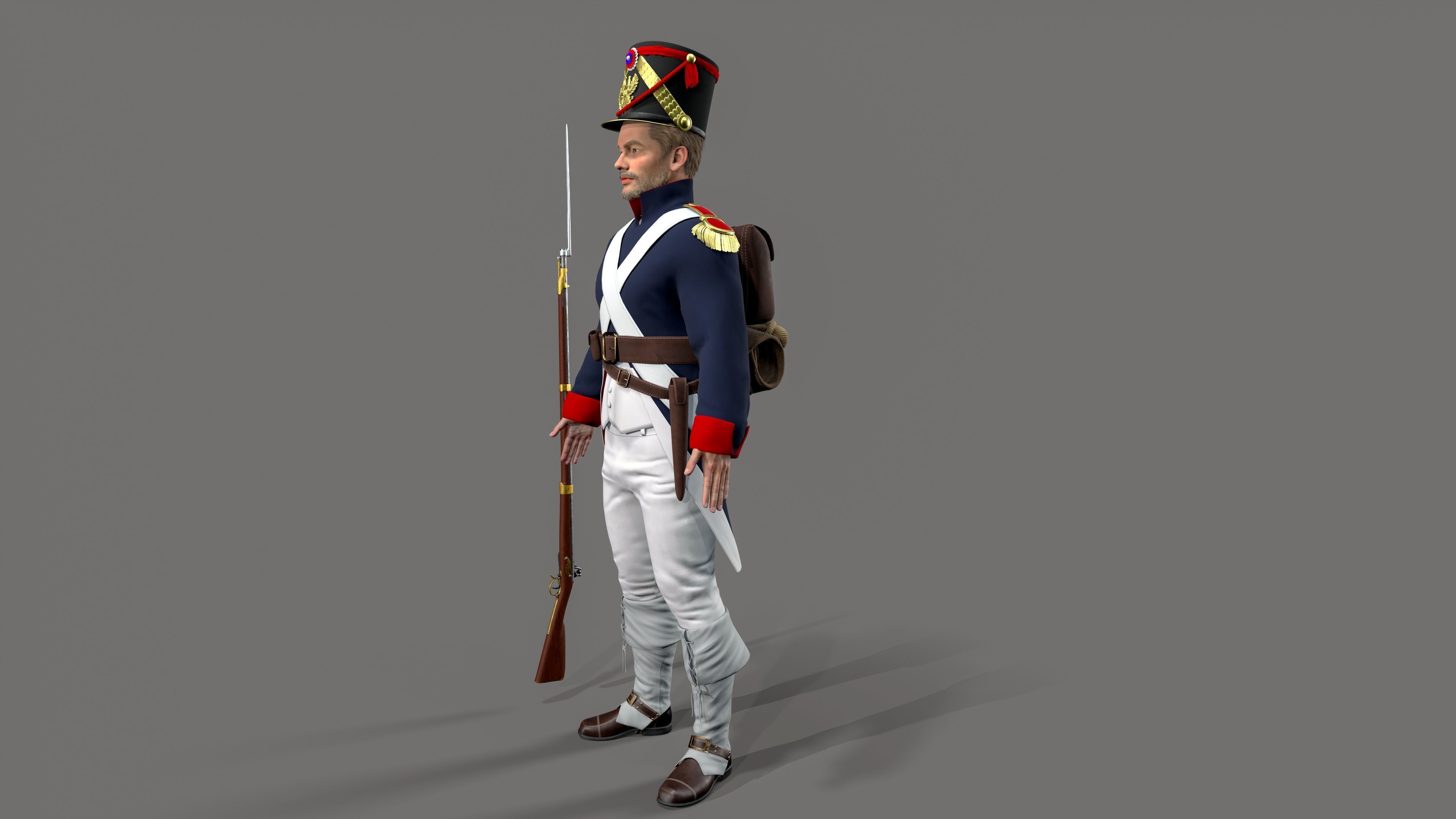 Napoleon soldier Low-poly 3D model_2