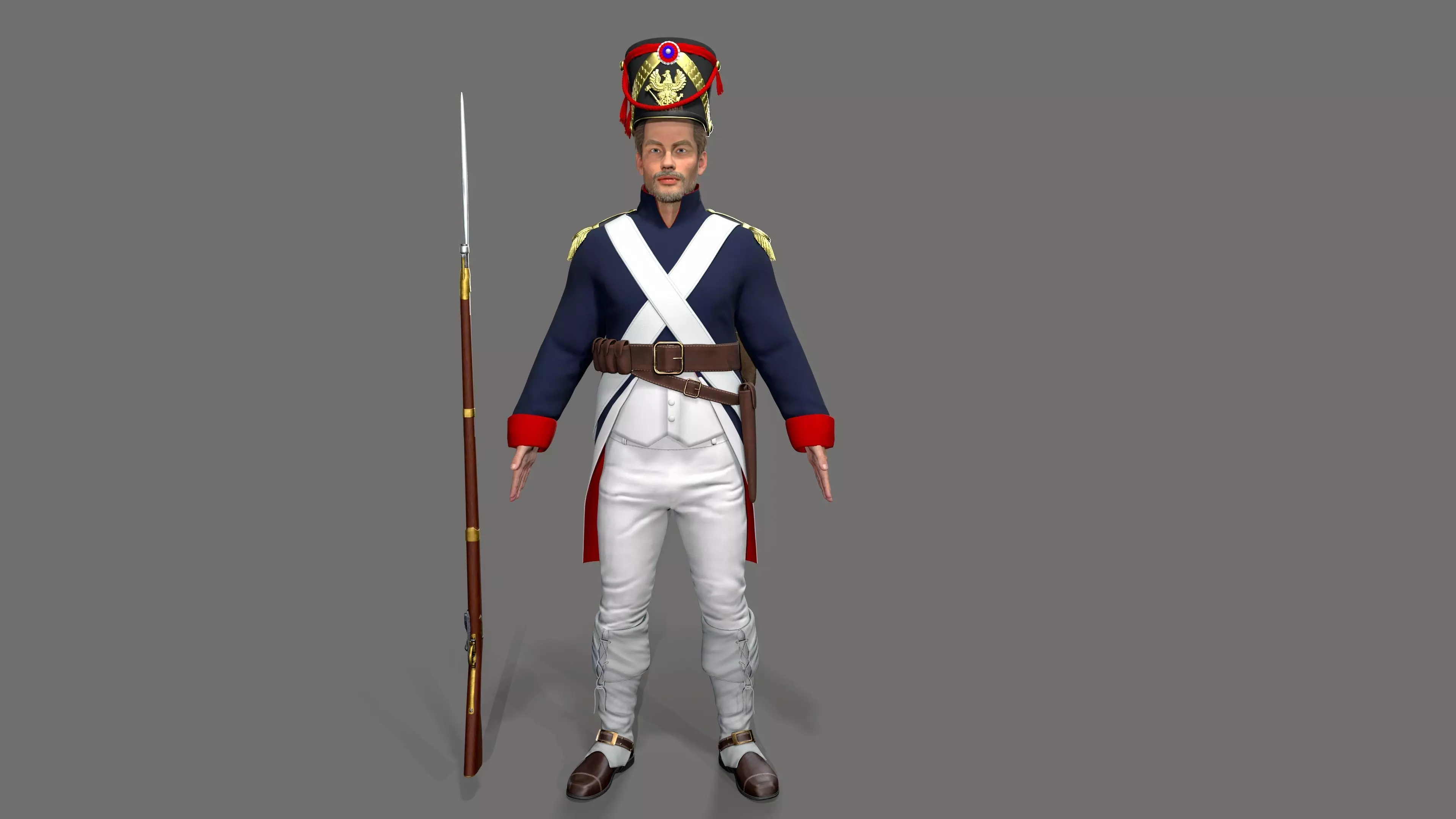 Napoleon soldier Low-poly 3D model_0