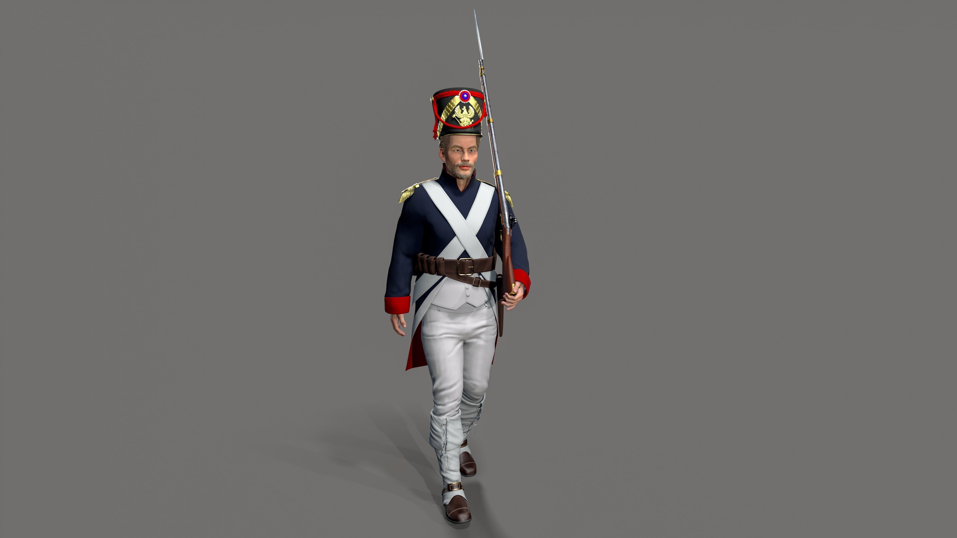 Napoleon soldier Low-poly 3D model_6