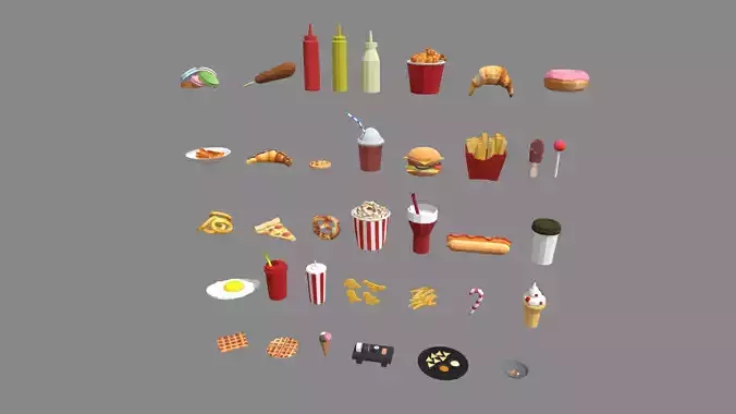 Low Poly Fast Food Pack 01 Low-poly 3D model