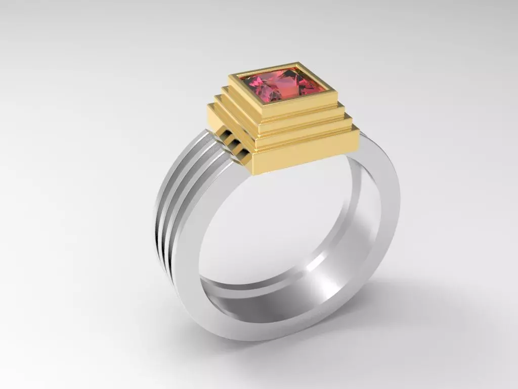 Two varians of ring with square gem 3D print model_0