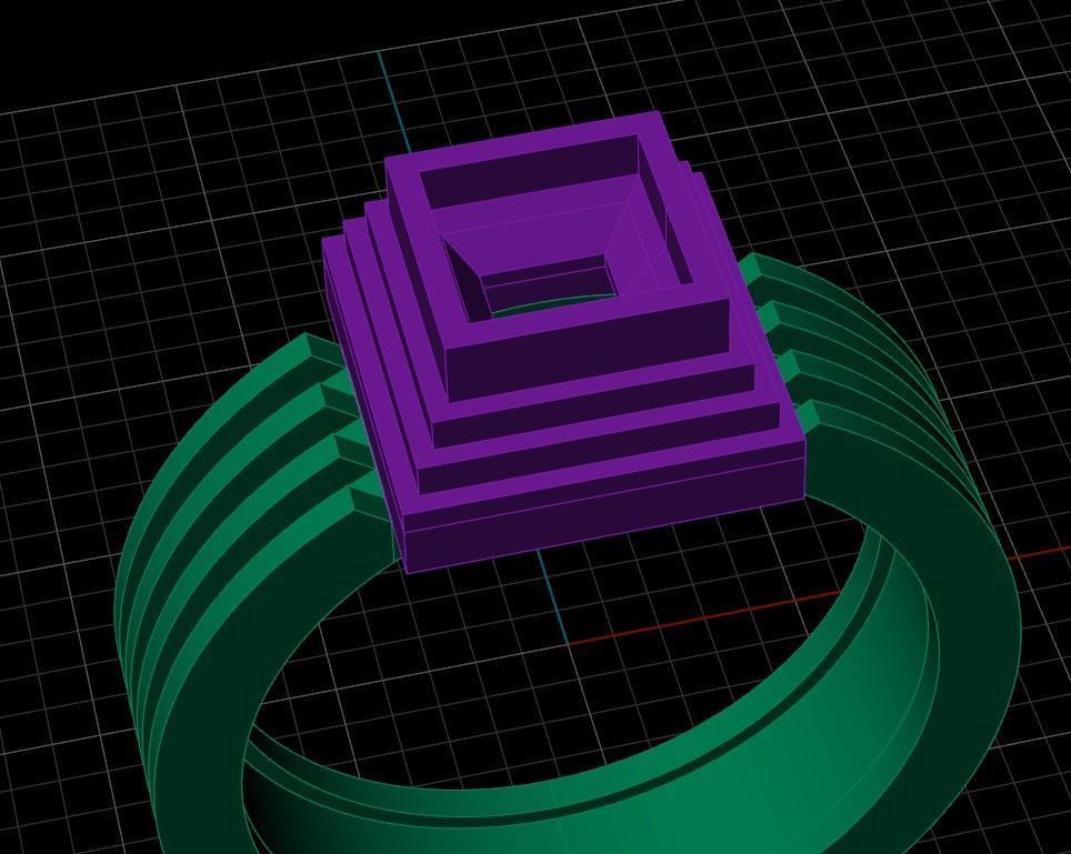 Two varians of ring with square gem 3D print model_8
