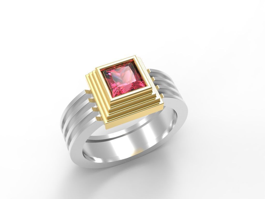 Two varians of ring with square gem 3D print model_1