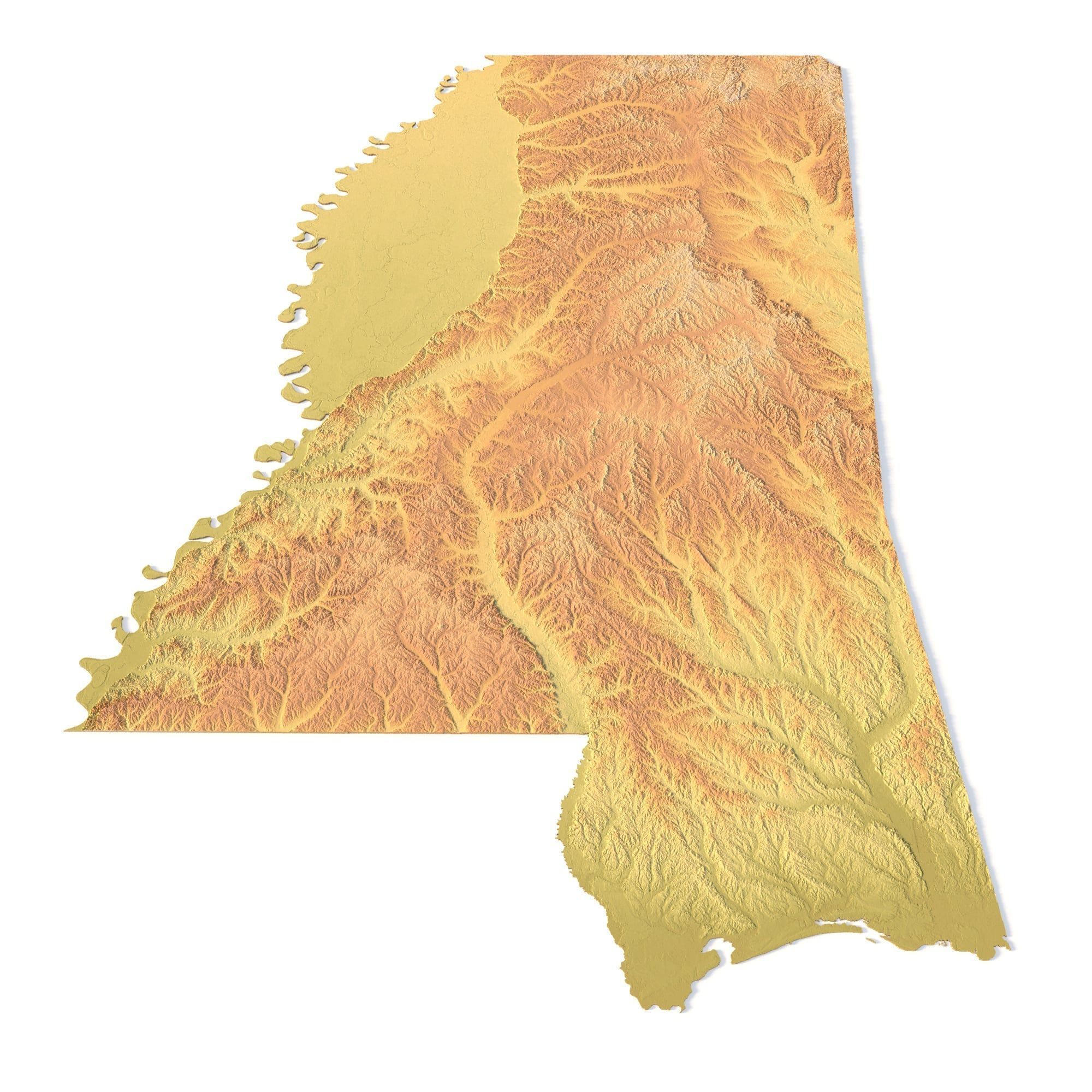 Mississippi Topographic Map STL Model 3D print model_4