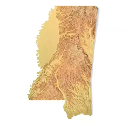 Mississippi Topographic Map STL Model