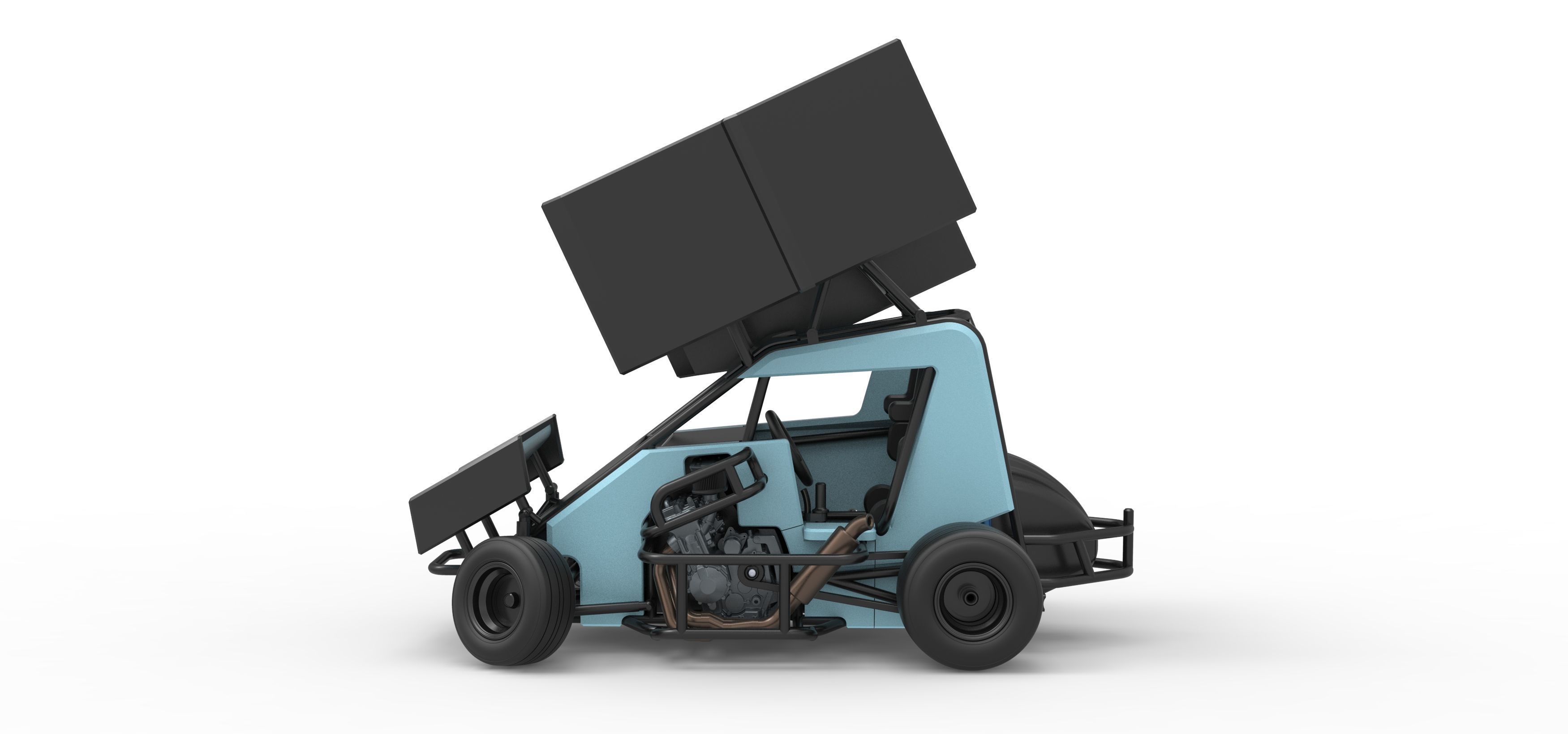 Winged 600 Micro sprint car while turning Scale 1 to 25 3D print model_9
