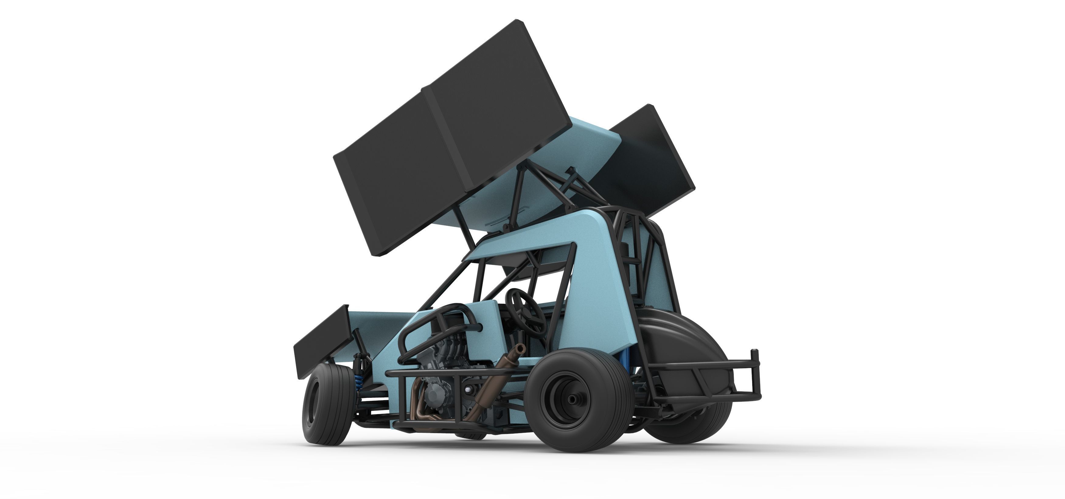 Winged 600 Micro sprint car while turning Scale 1 to 25 3D print model_13