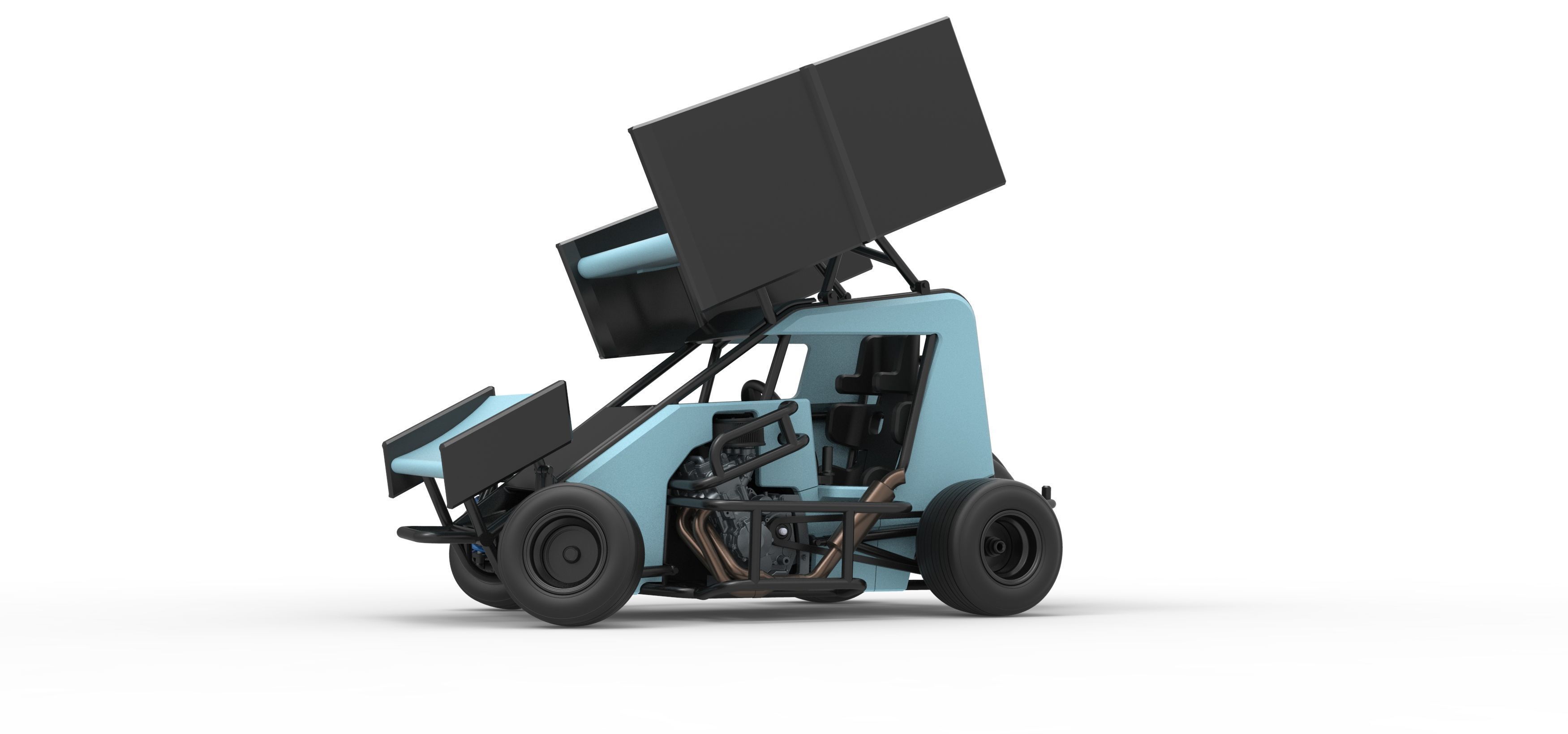 Winged 600 Micro sprint car while turning Scale 1 to 25 3D print model_2