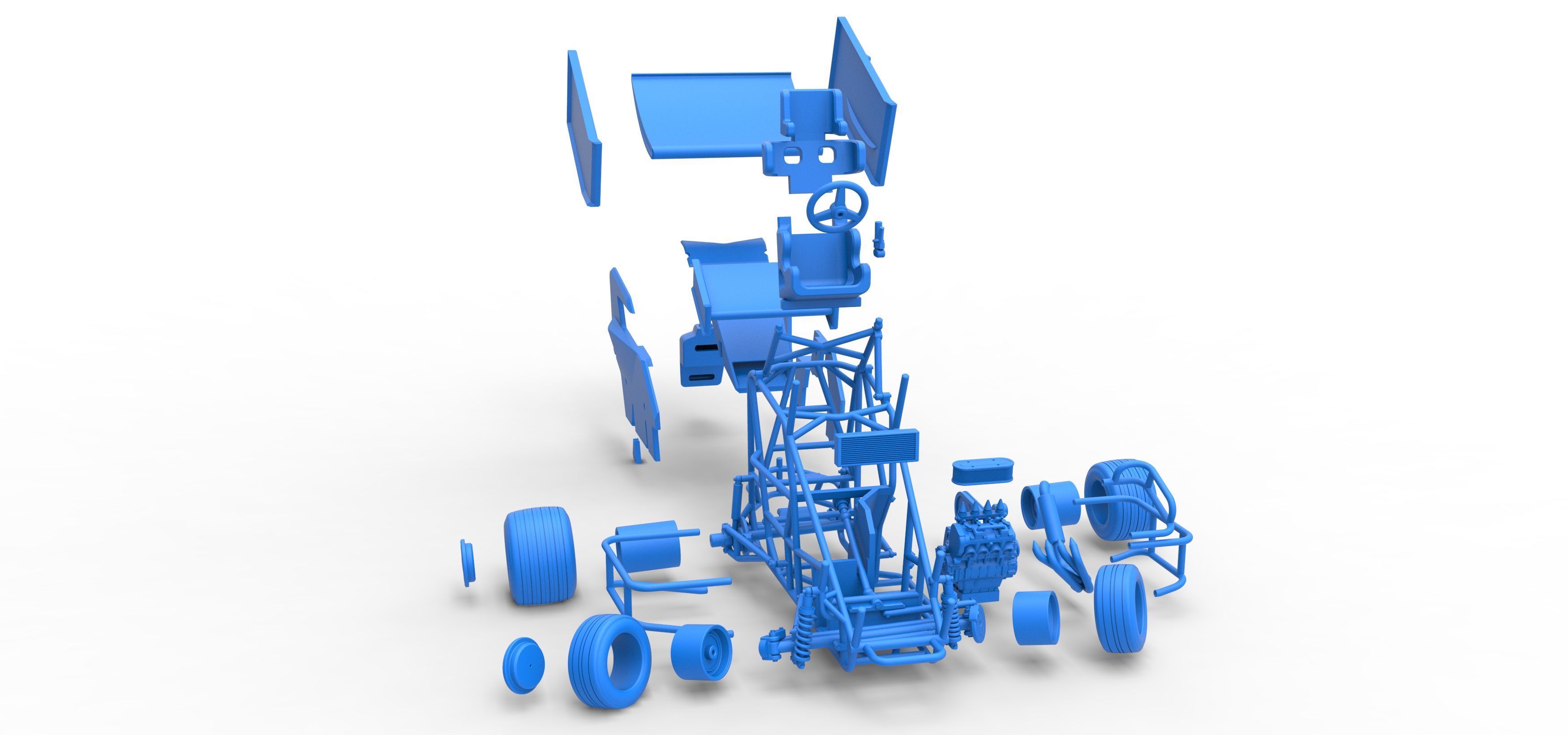 Winged 600 Micro sprint car while turning Scale 1 to 25 3D print model_67