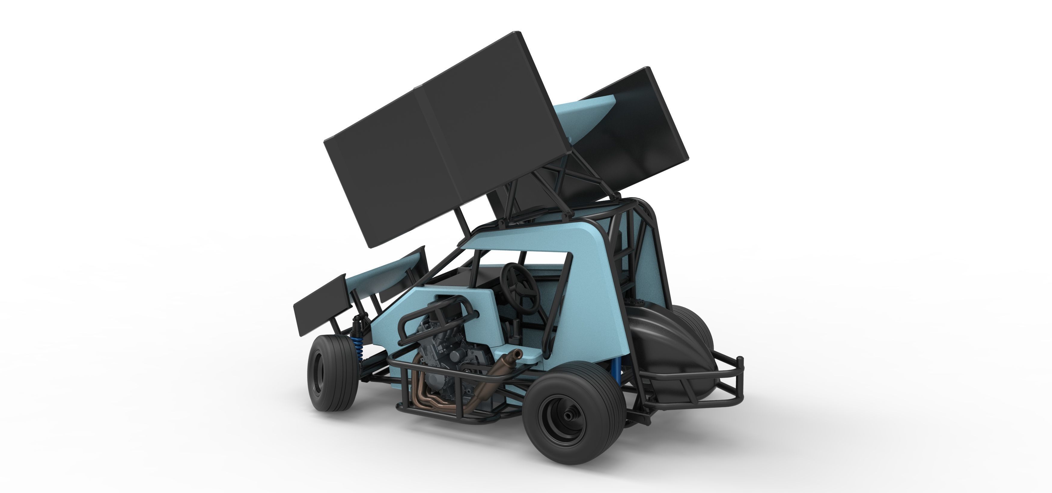 Winged 600 Micro sprint car while turning Scale 1 to 25 3D print model_12