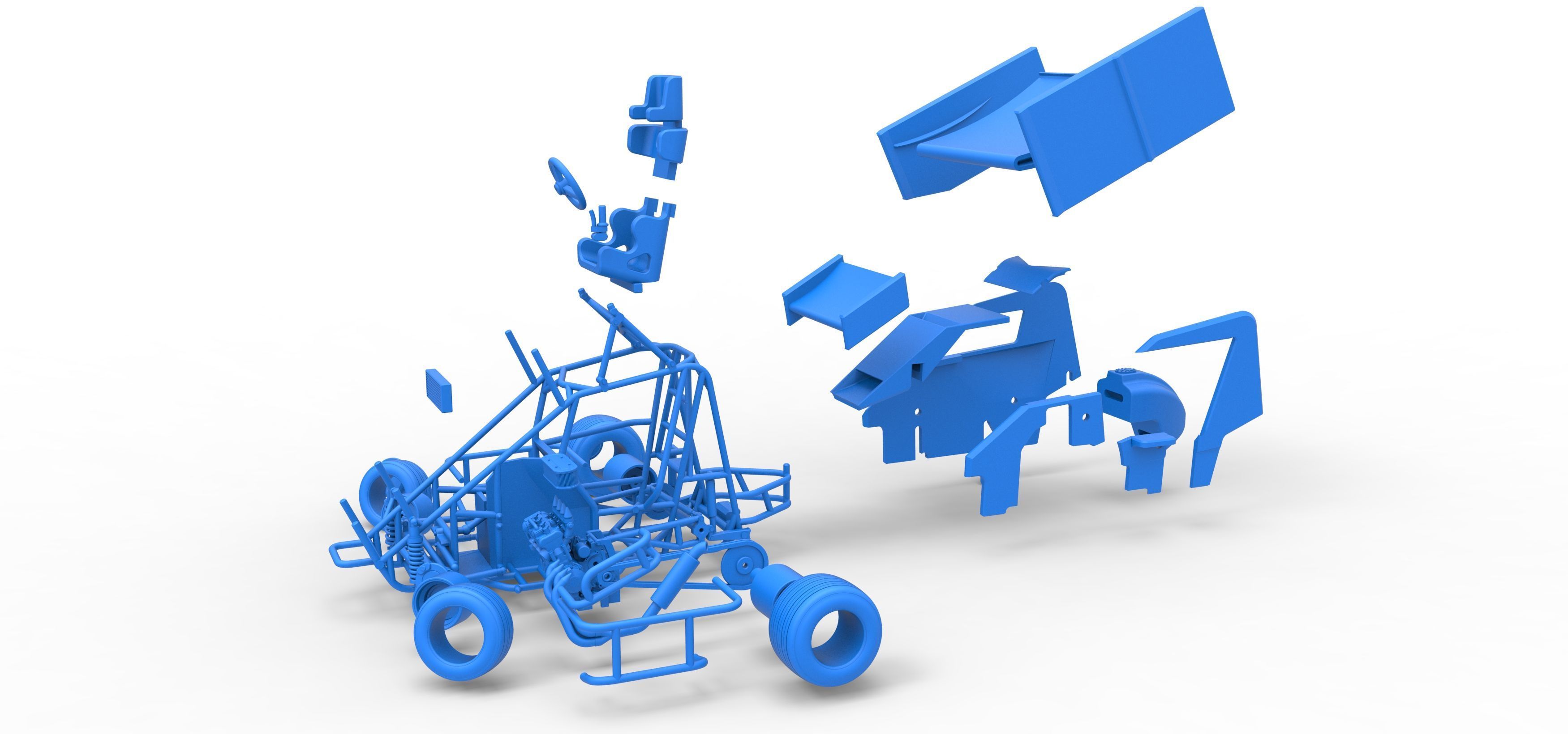 Winged 600 Micro sprint car while turning Scale 1 to 25 3D print model_56