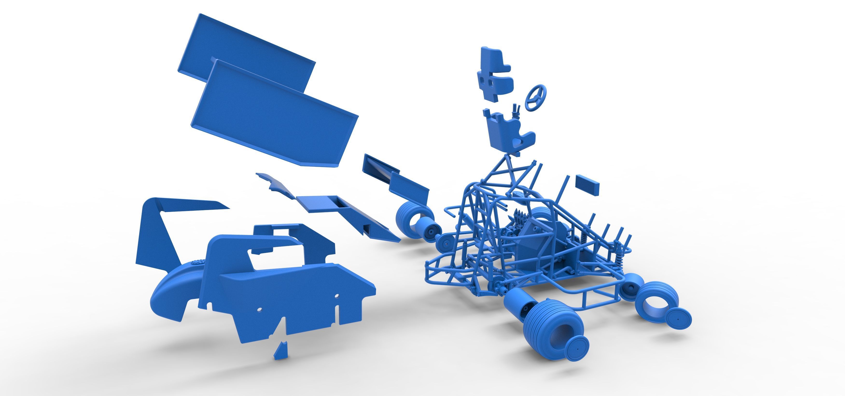 Winged 600 Micro sprint car while turning Scale 1 to 25 3D print model_64