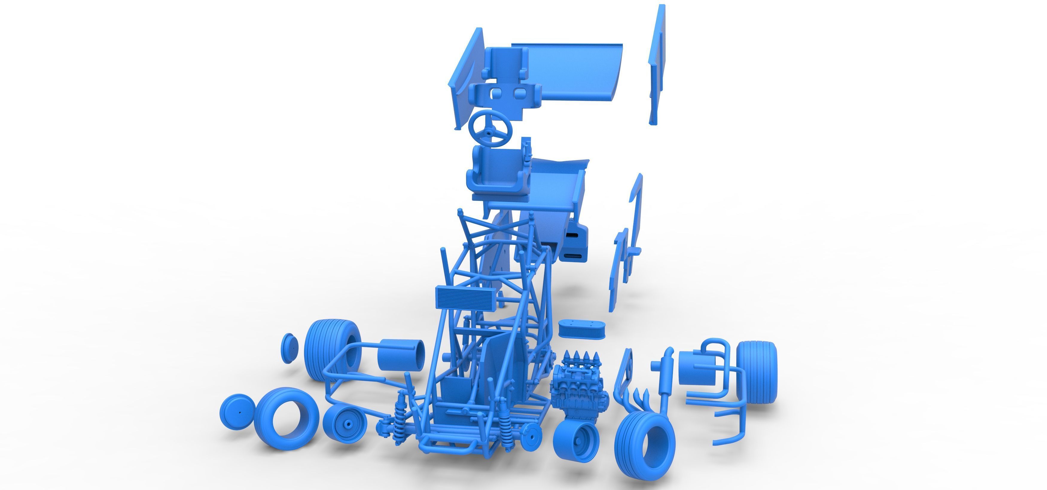Winged 600 Micro sprint car while turning Scale 1 to 25 3D print model_59
