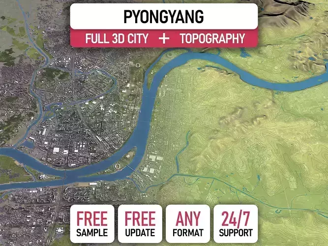 Pyongyang - 3D City Topography Terrain 3D Model Collection