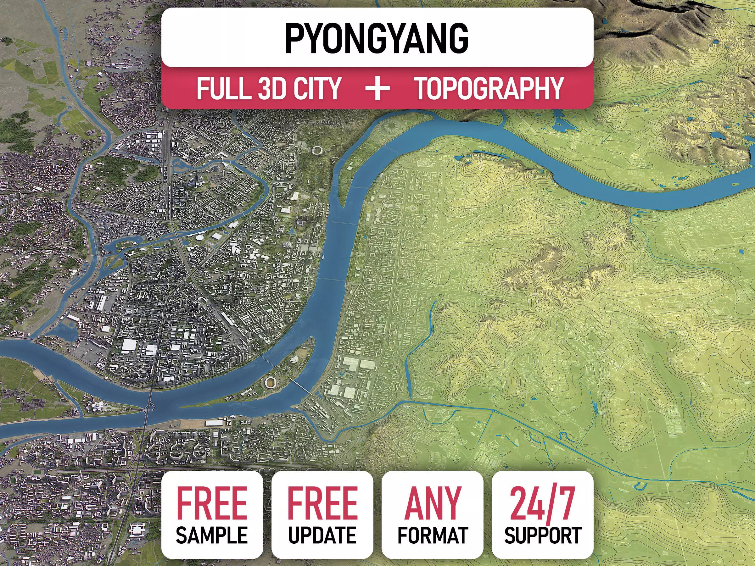 Pyongyang - 3D City Topography Terrain 3D Model Collection_0