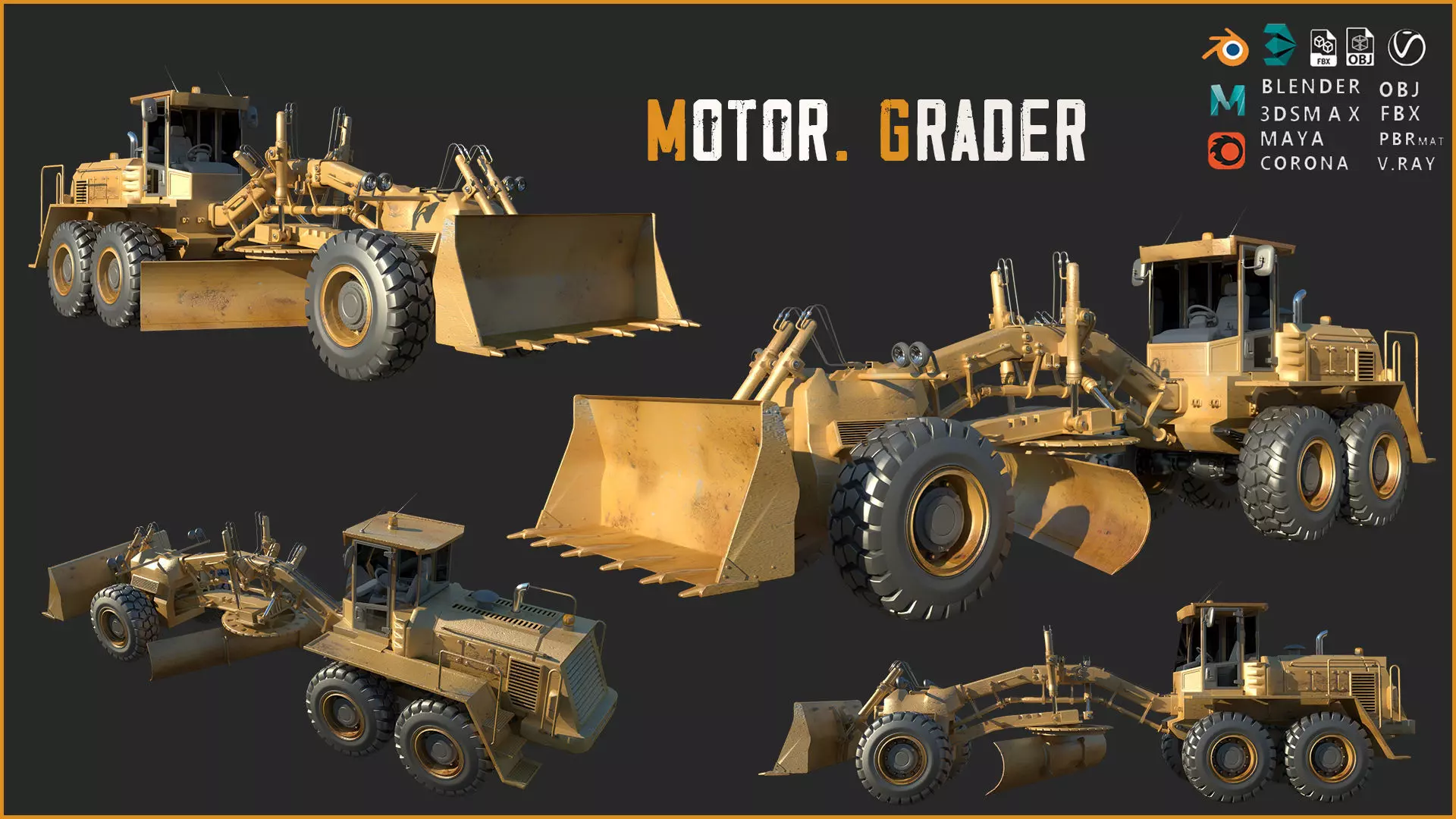Motor Grader 3D model_0