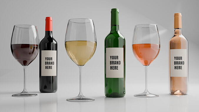 Game Ready Wine Bottles and Glasses  Low-poly 3D model