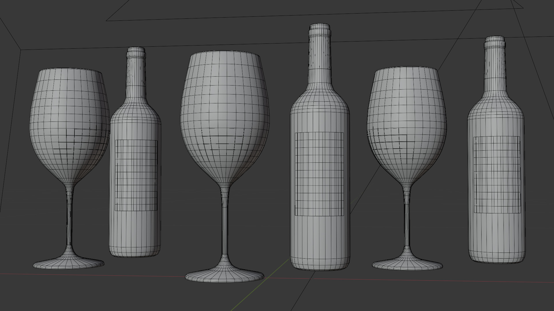 Game Ready Wine Bottles and Glasses  Low-poly 3D model_16