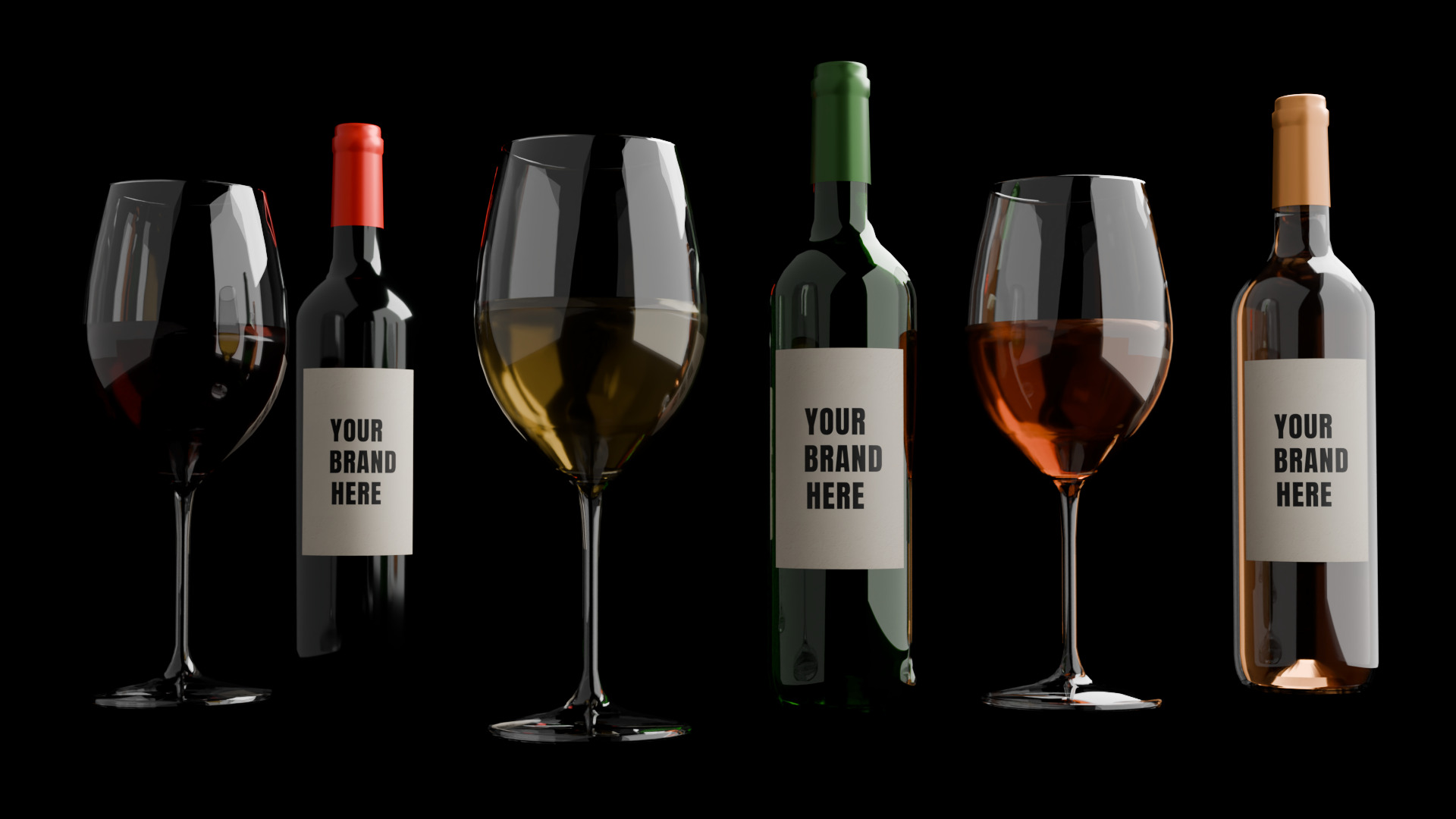 Game Ready Wine Bottles and Glasses  Low-poly 3D model_2