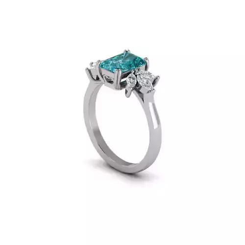 Radiant Cut Ring with Marquise Diamonds-3D Model