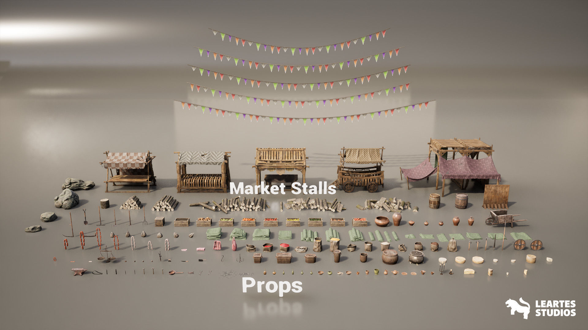 Medieval Market Environment Low-poly 3D model_28