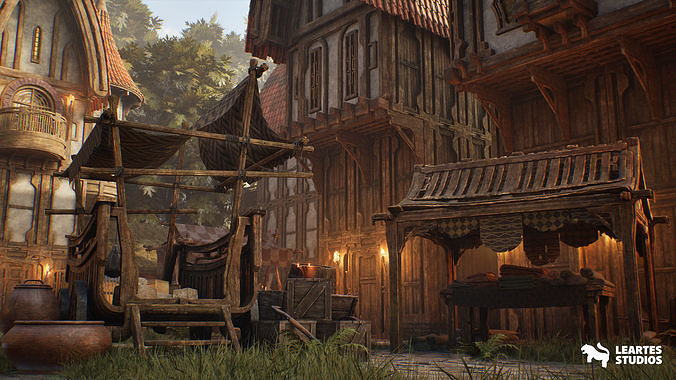 Medieval Market Environment Low-poly 3D model 7