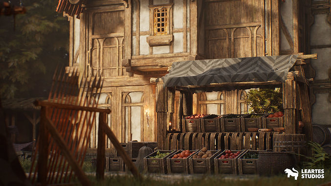Medieval Market Environment Low-poly 3D model 5