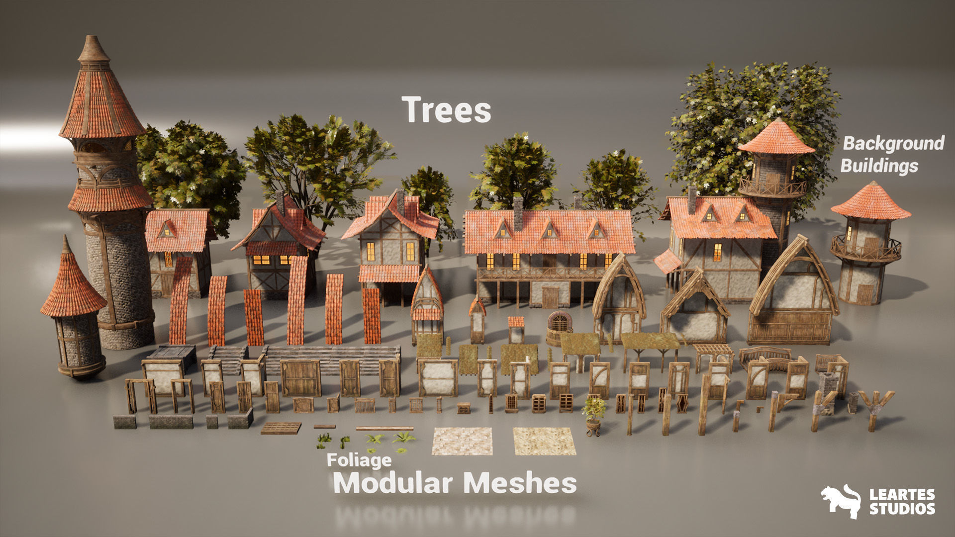 Medieval Market Environment Low-poly 3D model_27
