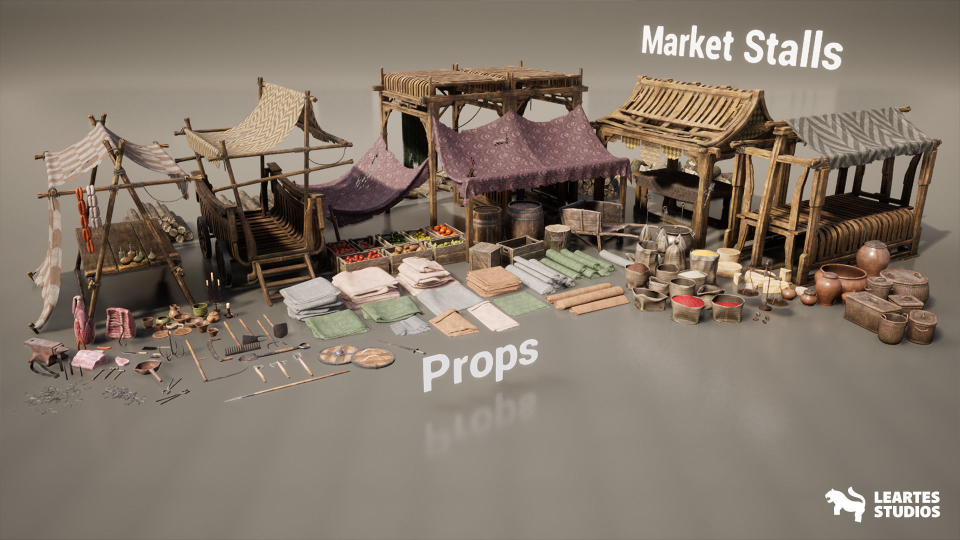 Medieval Market Environment Low-poly 3D model_26