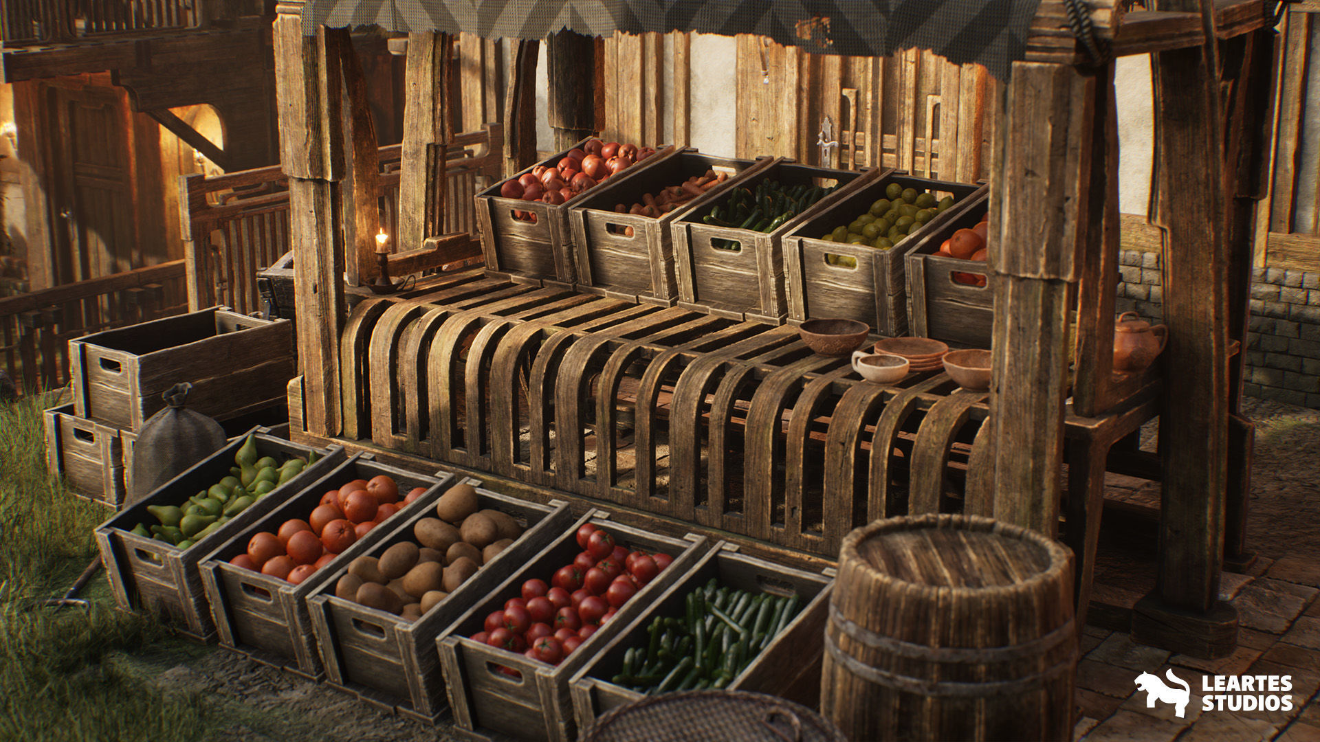 Medieval Market Environment Low-poly 3D model_20