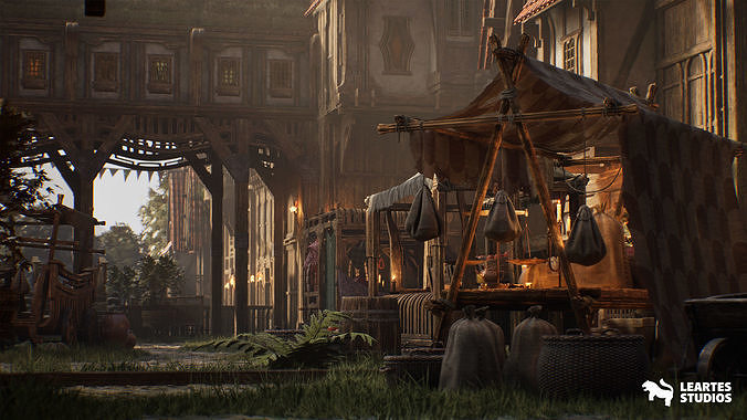 Medieval Market Environment Low-poly 3D model 4